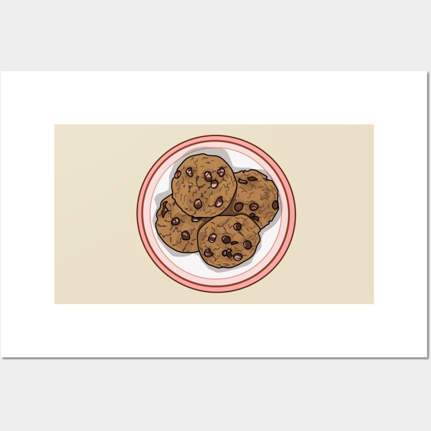 Chocolate chip cookie cartoon illustration Wall Art by Miss Cartoon